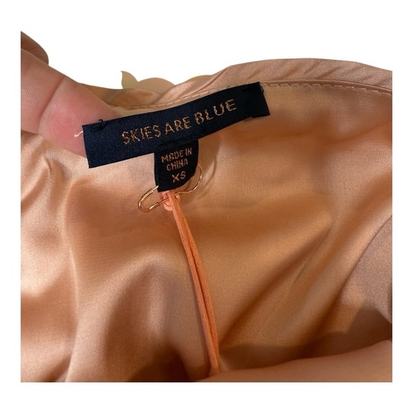 Skies are Blue Peach Silver Sequin Fringe Hem Mini A Line Skirt Disc Party NEW - Picture 12 of 14